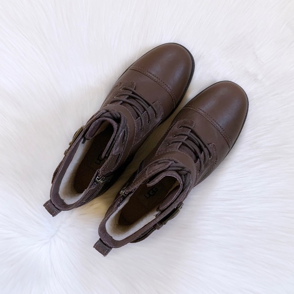 UGG Jaidyn Grizzly Leather Cozy Combat Boots - Picture 3 of 9